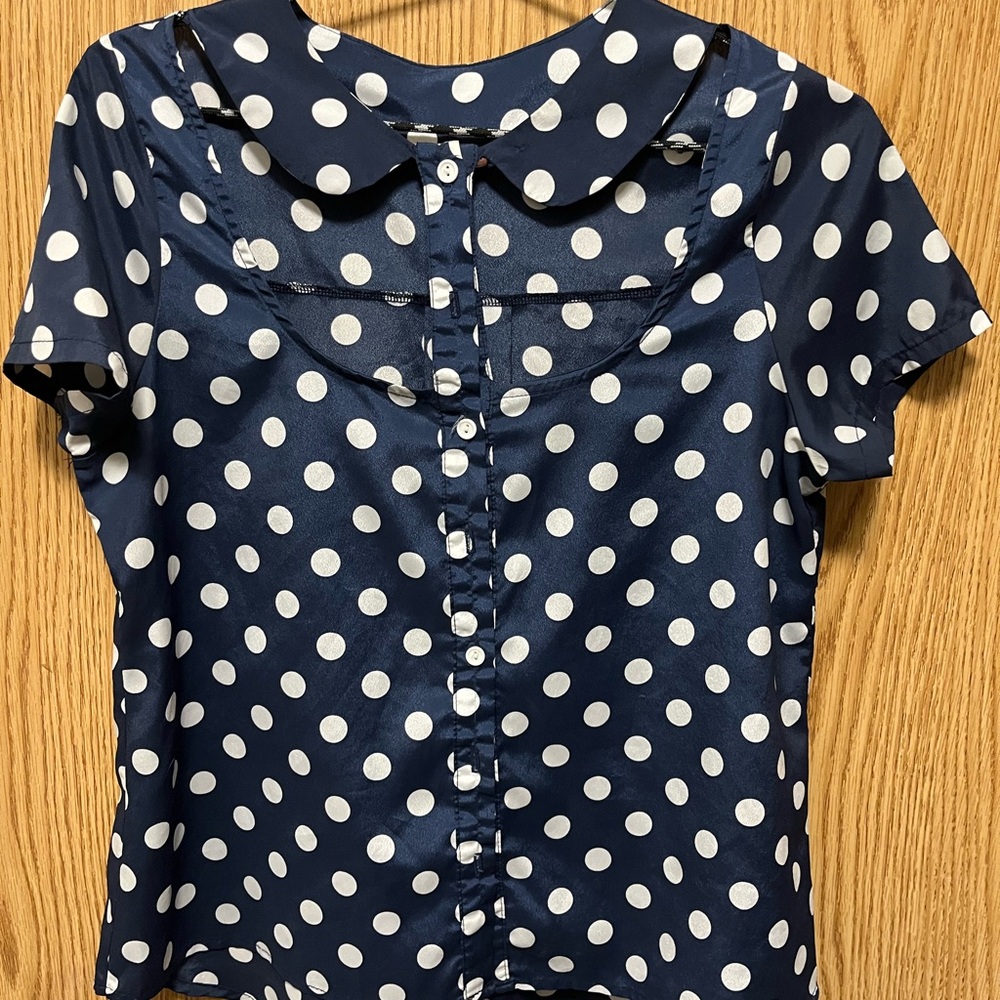 Navy Polka Dot Blouse